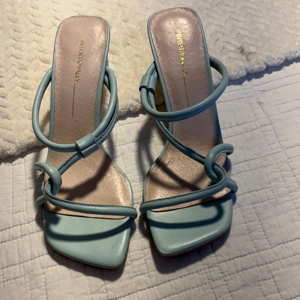 INTENATIONALLY BLANK Light Blue Strappy Heels